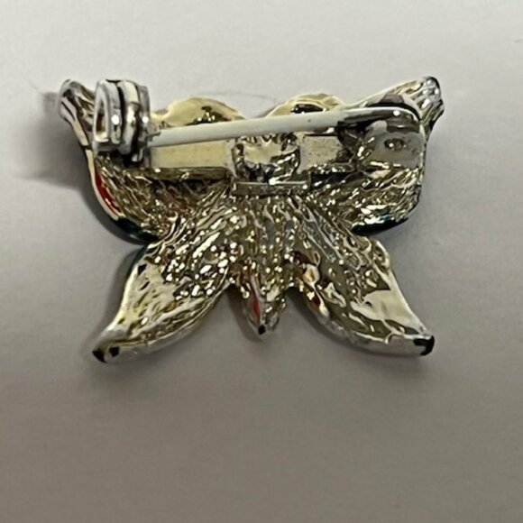 VTG Small Butterfly Brooch w/Dark Enamel Wings Rhinestones Silver-Tone .75" - Picture 3 of 7